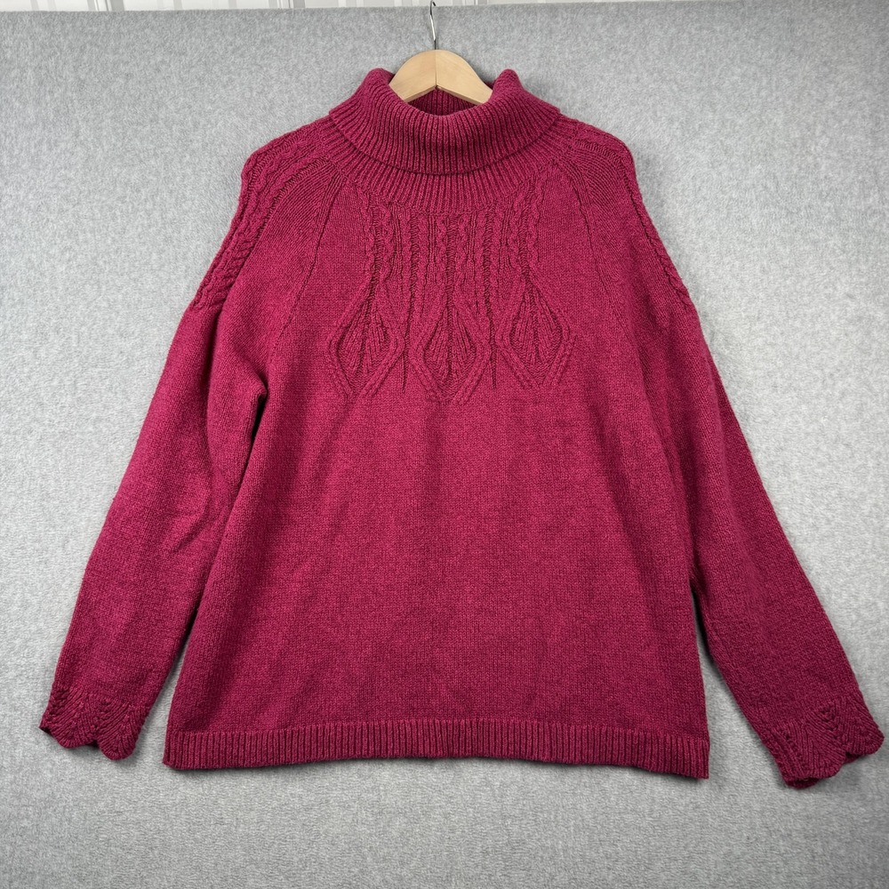 Sundance Sweater Womens XL Magenta Pink Cable Knit Silk Blend Turtleneck Cowl